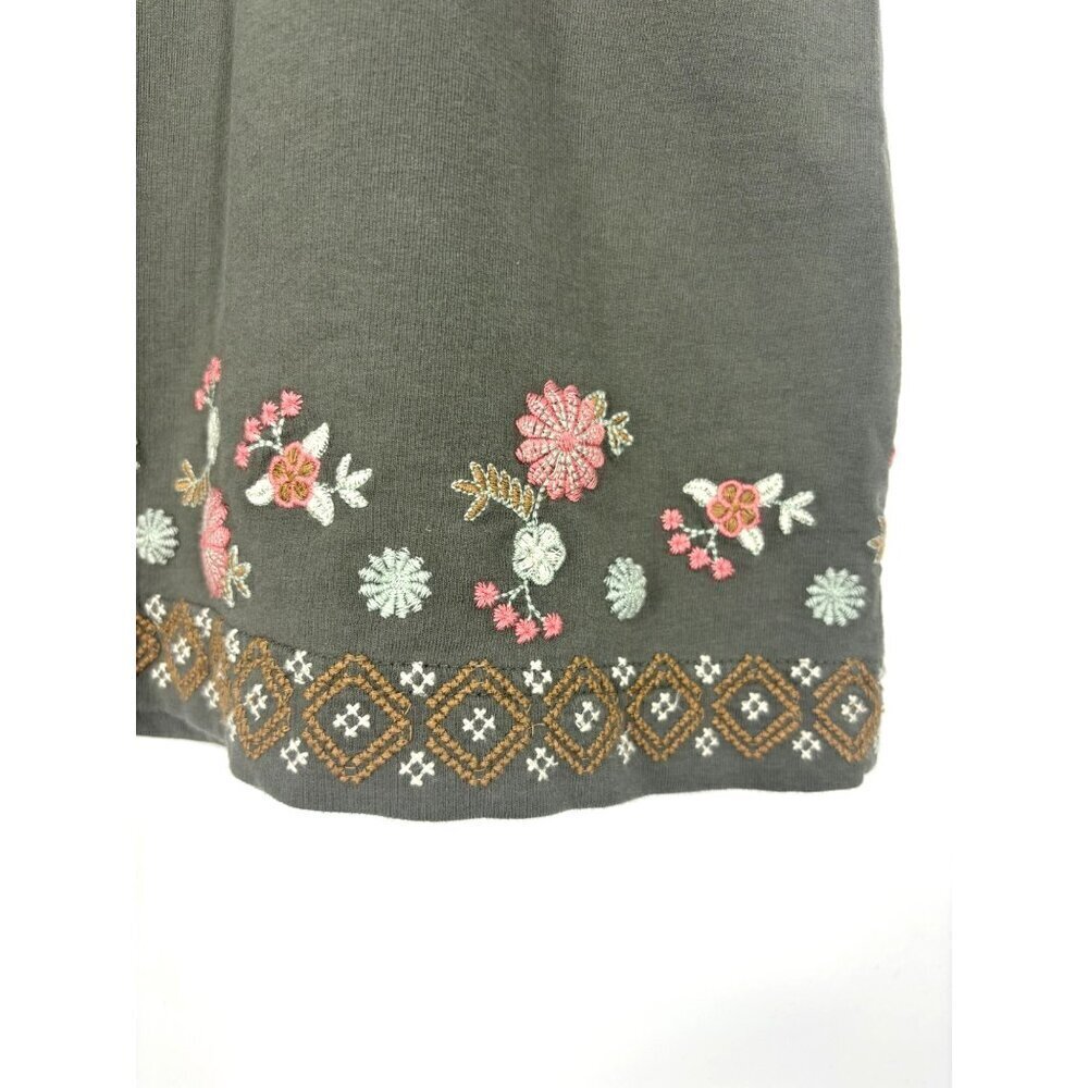 NWOT J. Jill Floral Cotton Drawstring Olive Green Embroidered Skirt L‎ - Picture 2 of 5